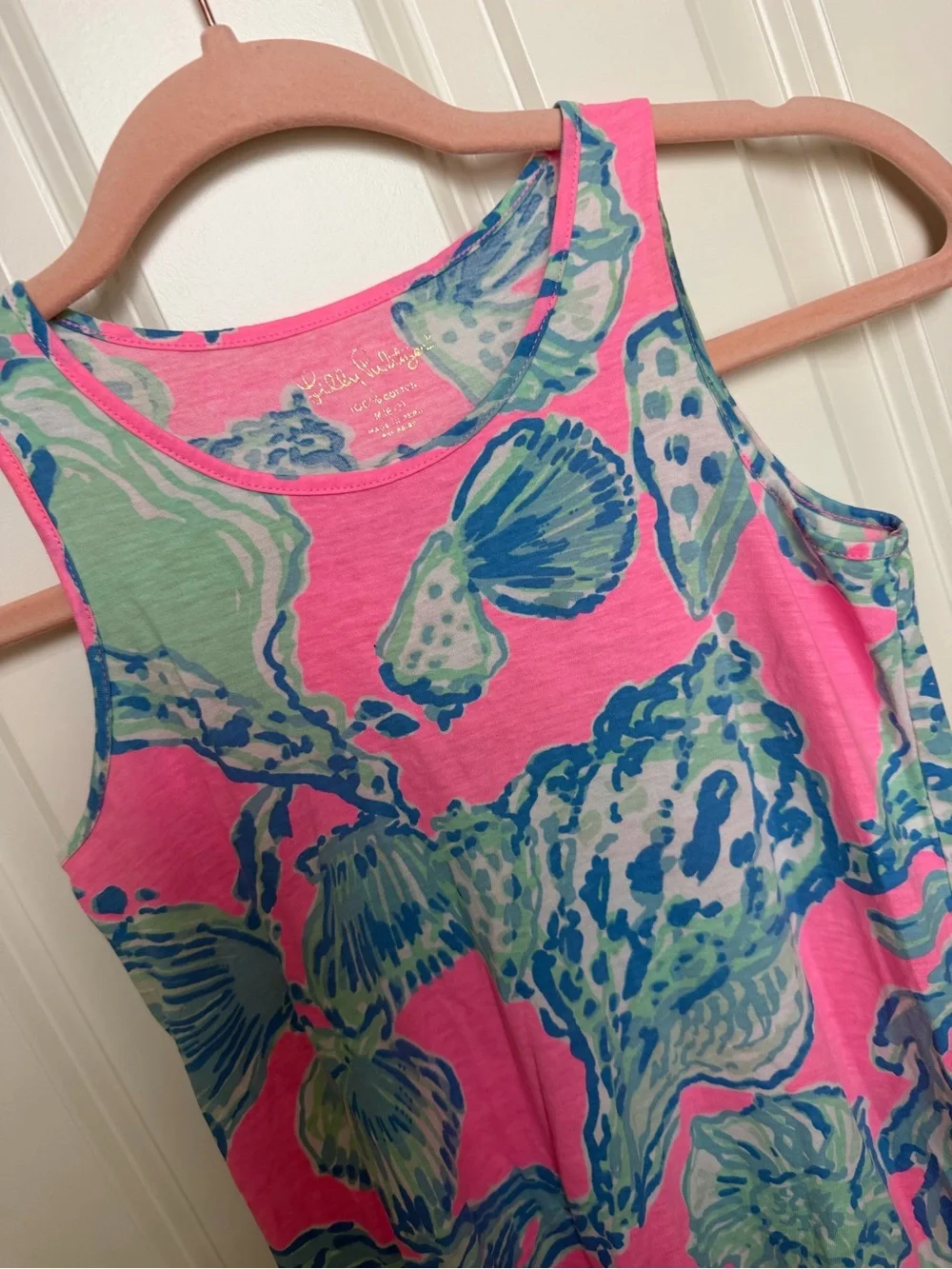 Girls Lilly Pulitzer Pink Shell Print Sleeveless Ruffle Hem Dress